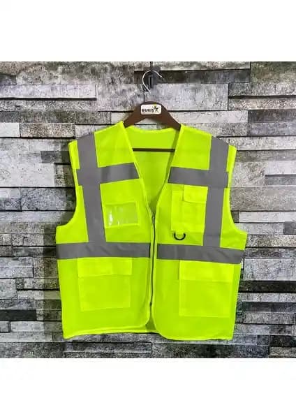 Vento Buriş Reflektörlü Mühendis İkaz Yeleği Neon Sarı Güvenlik ve Görünürlük Sağlayan Tasarım