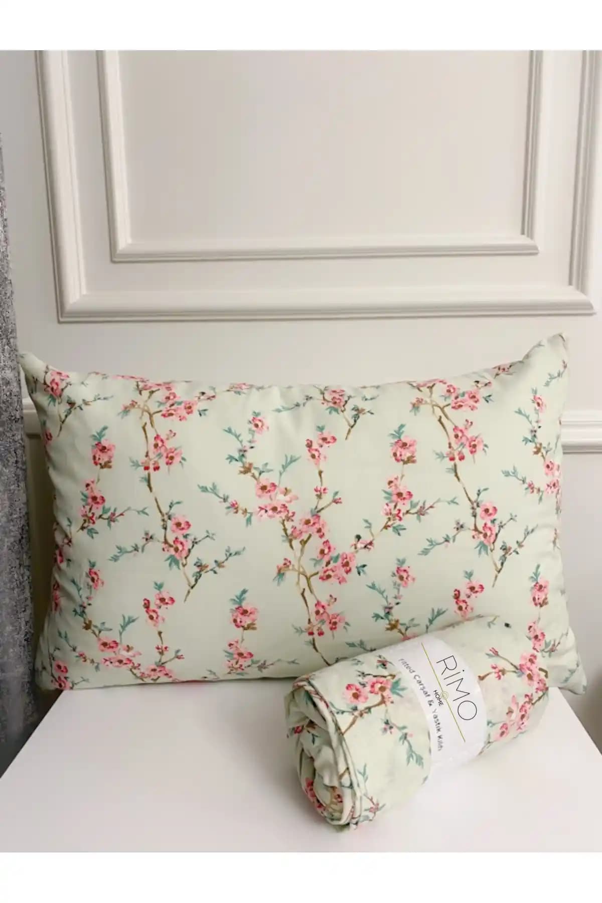 Atelier Home 180x200 Ranforce Lastikli Çarşaf Takımı + 2 Yastık Kılıfı – Çiçek Desenli Yeşil