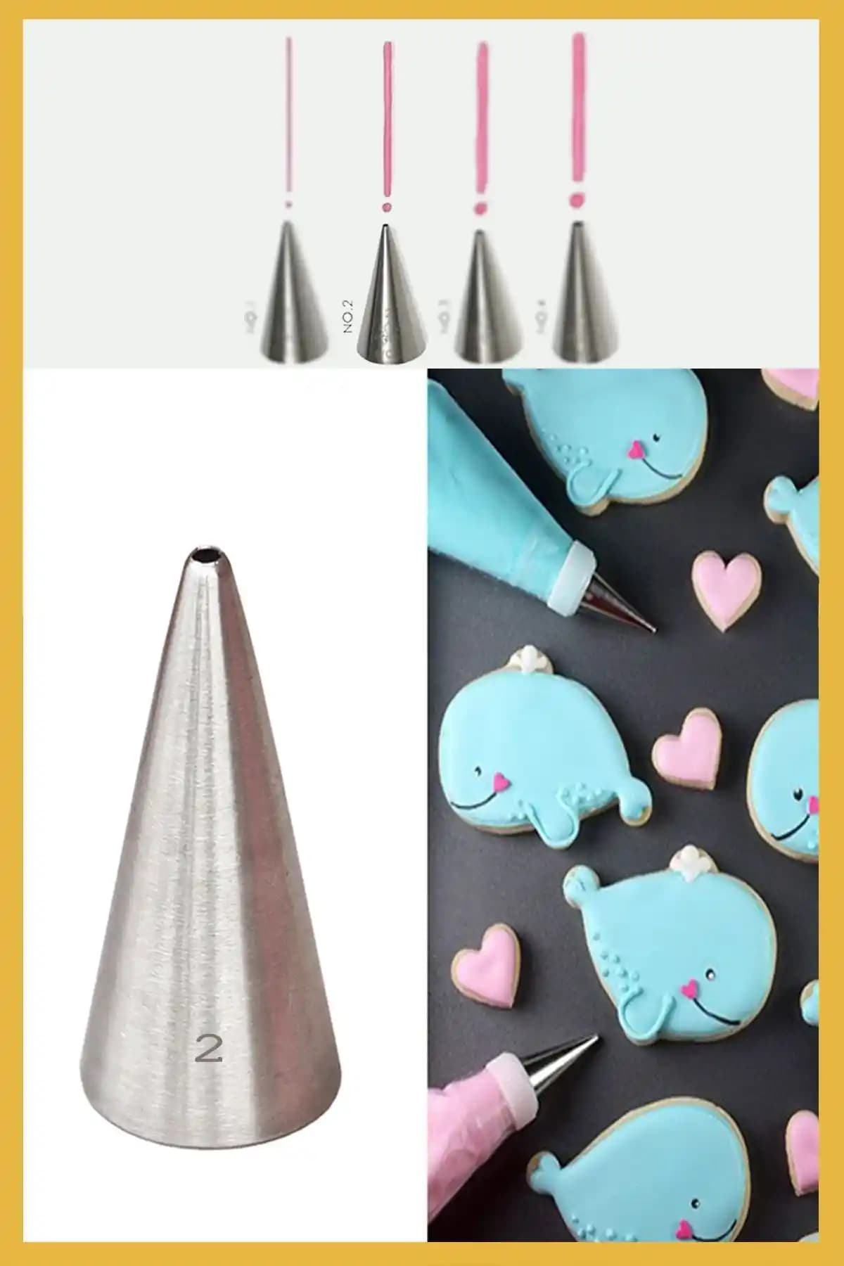 Elgala Pasta Üzeri Yazı ve Dekorasyon İçin Dayanıklı Çelik Krema Ucu ve Torba Seti