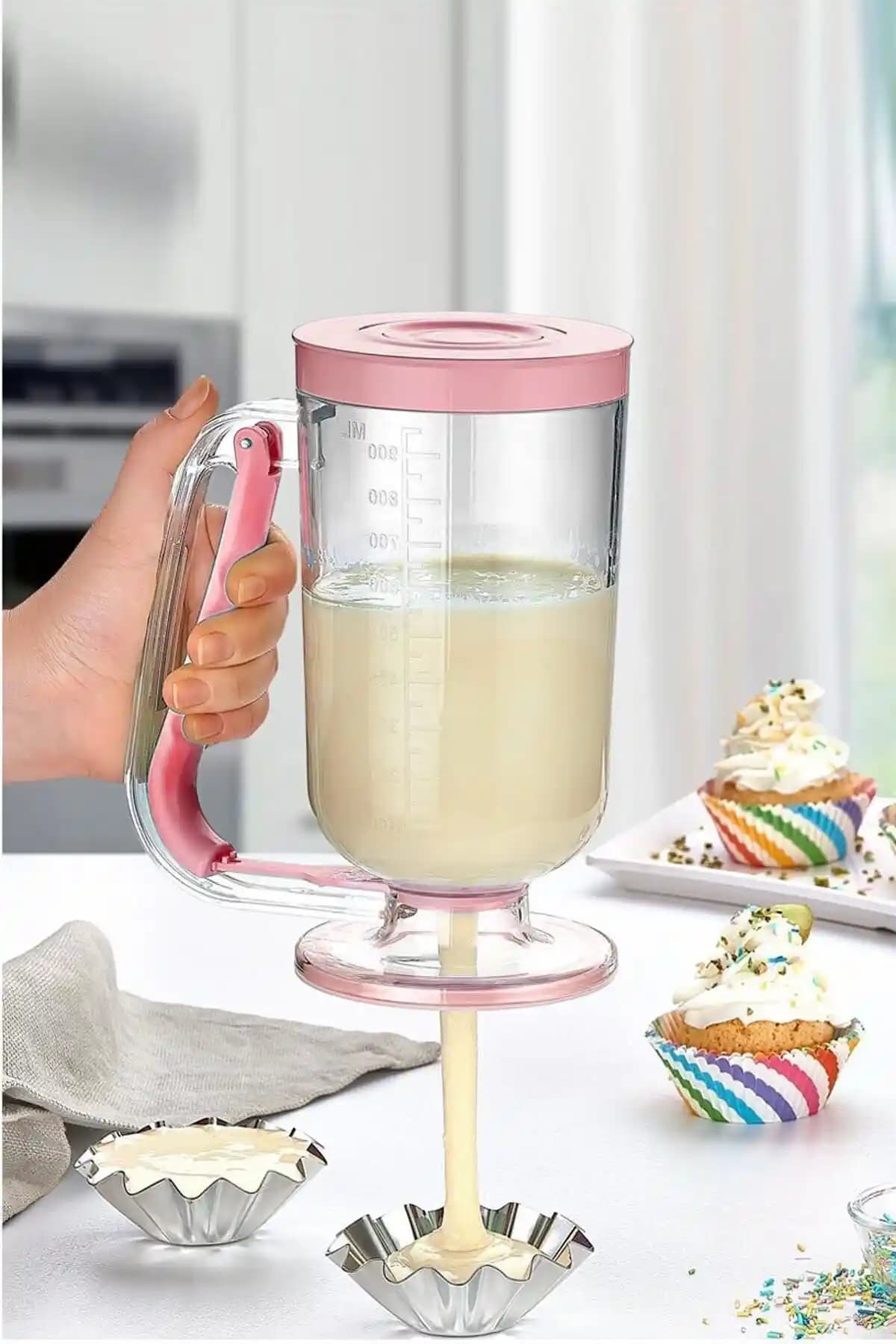 Homea Pankek Dağıtıcı 900 ml Kapasiteli Pembe Dökme Aparat, Gıda Güvenli Malzeme