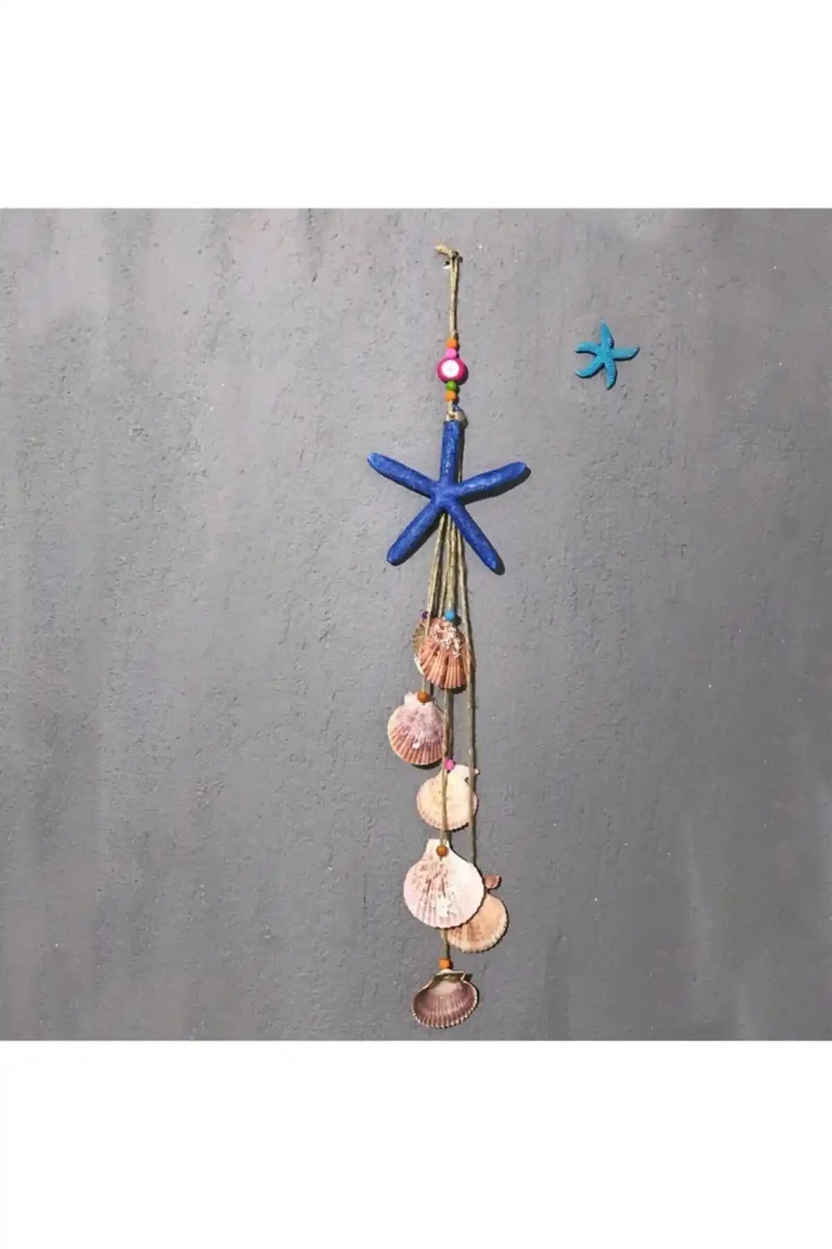İncirop Mavi Deniz Yıldızı Rüzgar Çanı 2 Parça – El Yapımı Duvar Süsü, İç Dekor Uyumlu