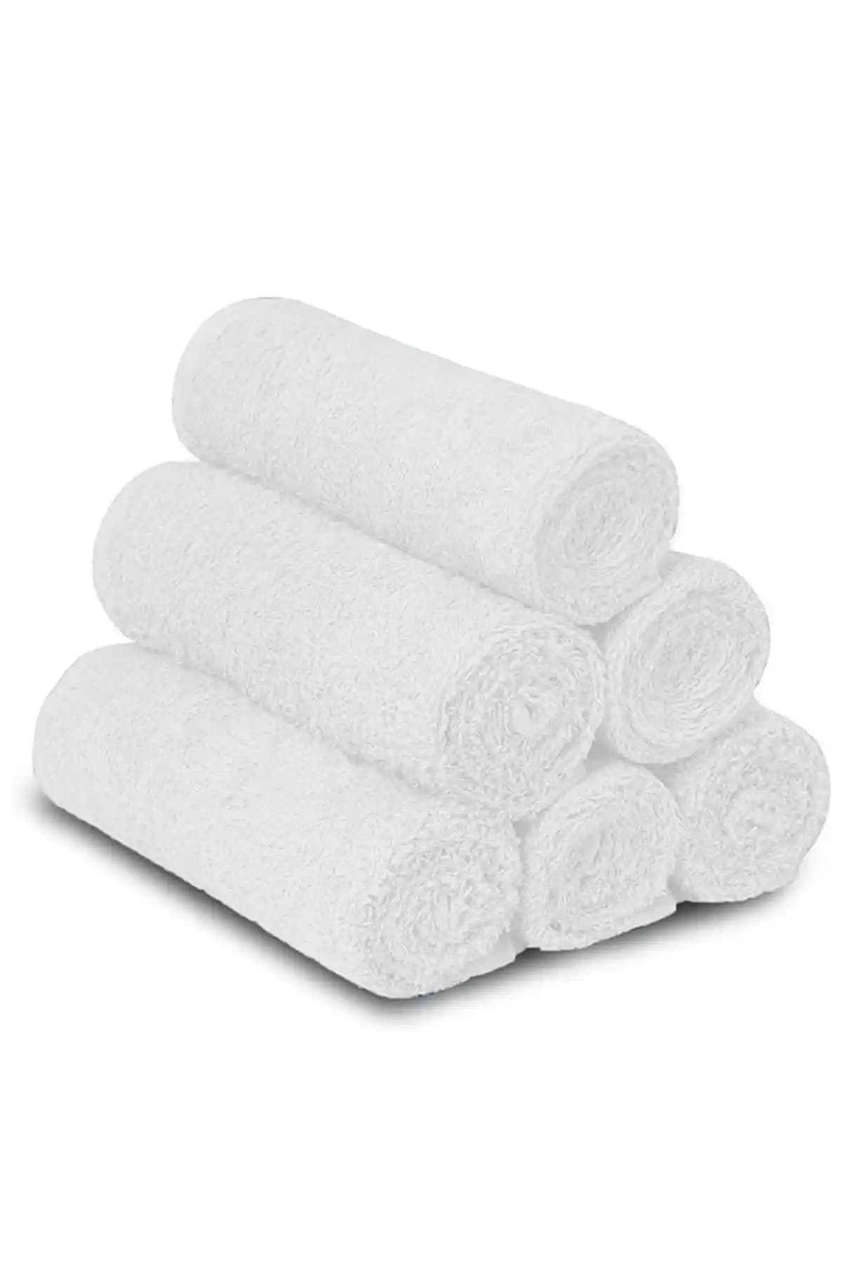 KAYABEY HOME 6'lı El Yüz Havlusu Takımı – Beyaz, %100 Pamuk, Hızlı Kuruma Özelliği