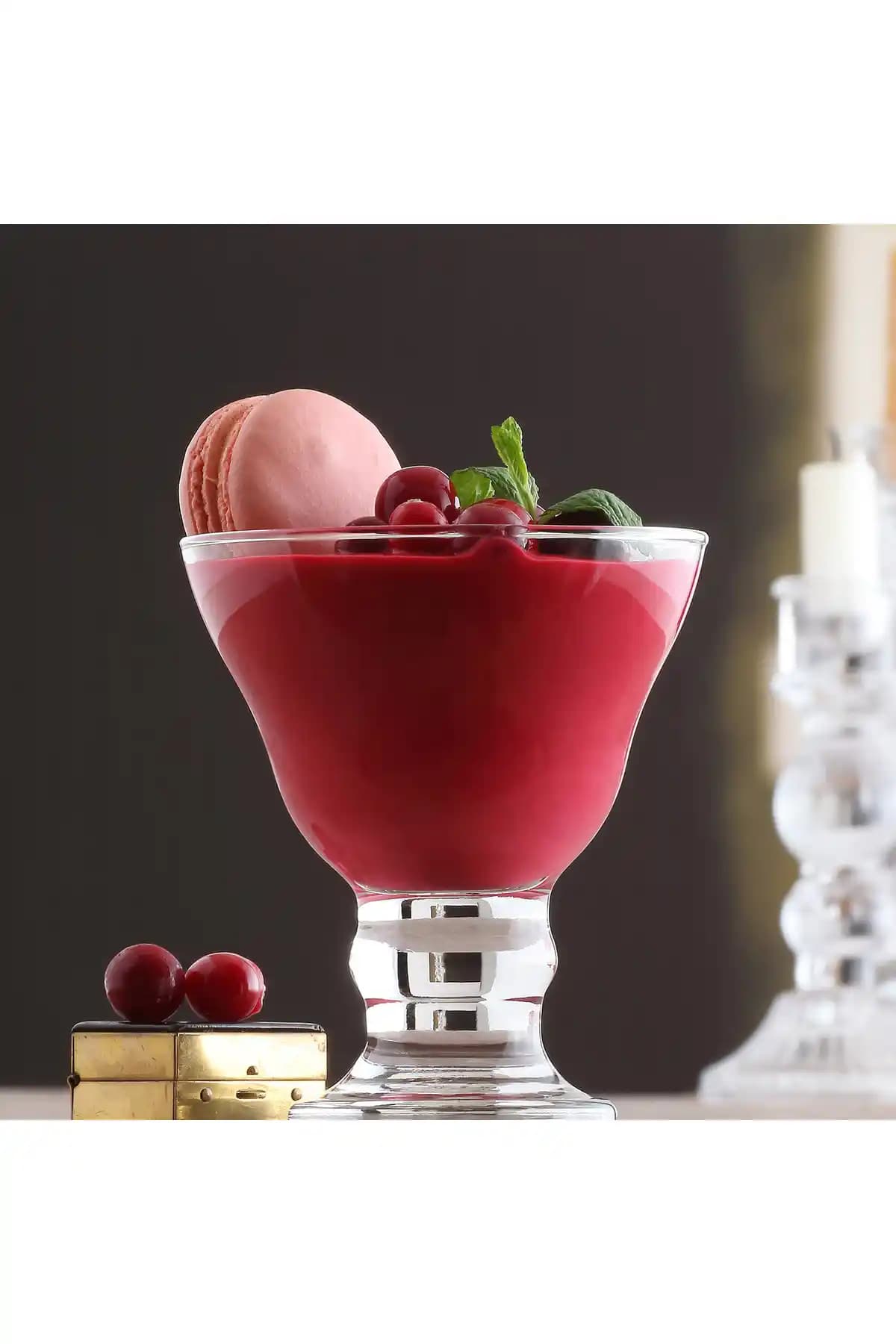 LAV Orion Cam Dondurma ve Tatlı Kasesi - 6'lı Set, 255 ml, Şeffaf Ayaklı Tasarım