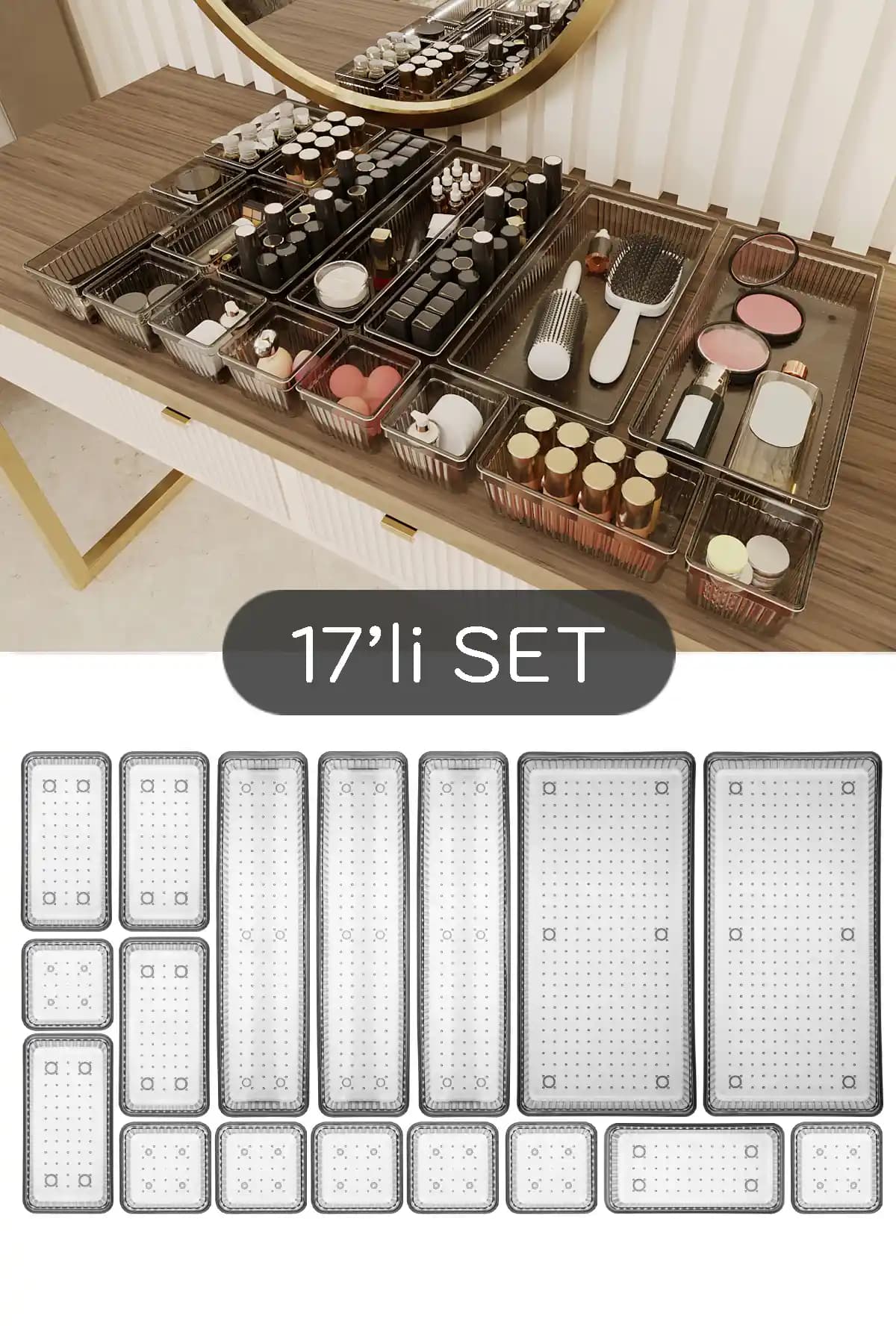 Meleni Home 17 Parça Çekmece İçi Düzenleyici – Siyah, Türkiye Menşeli Üretim, 7 Bölmeli