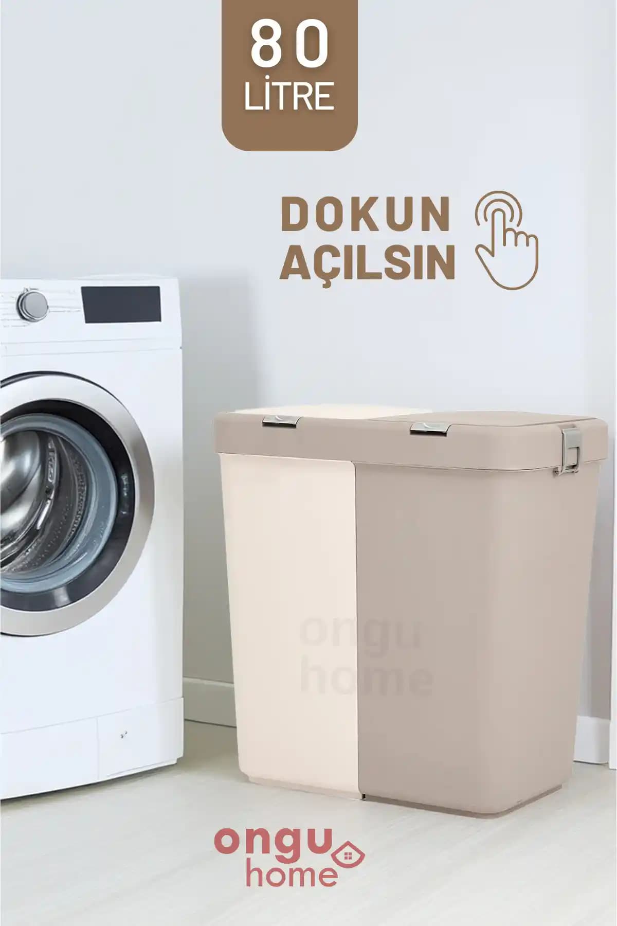 Ongu Home İkili Dokunmatik Çamaşır Sepeti: 80 Litre Kapasiteli, Dayanıklı ve Şık Tasarım