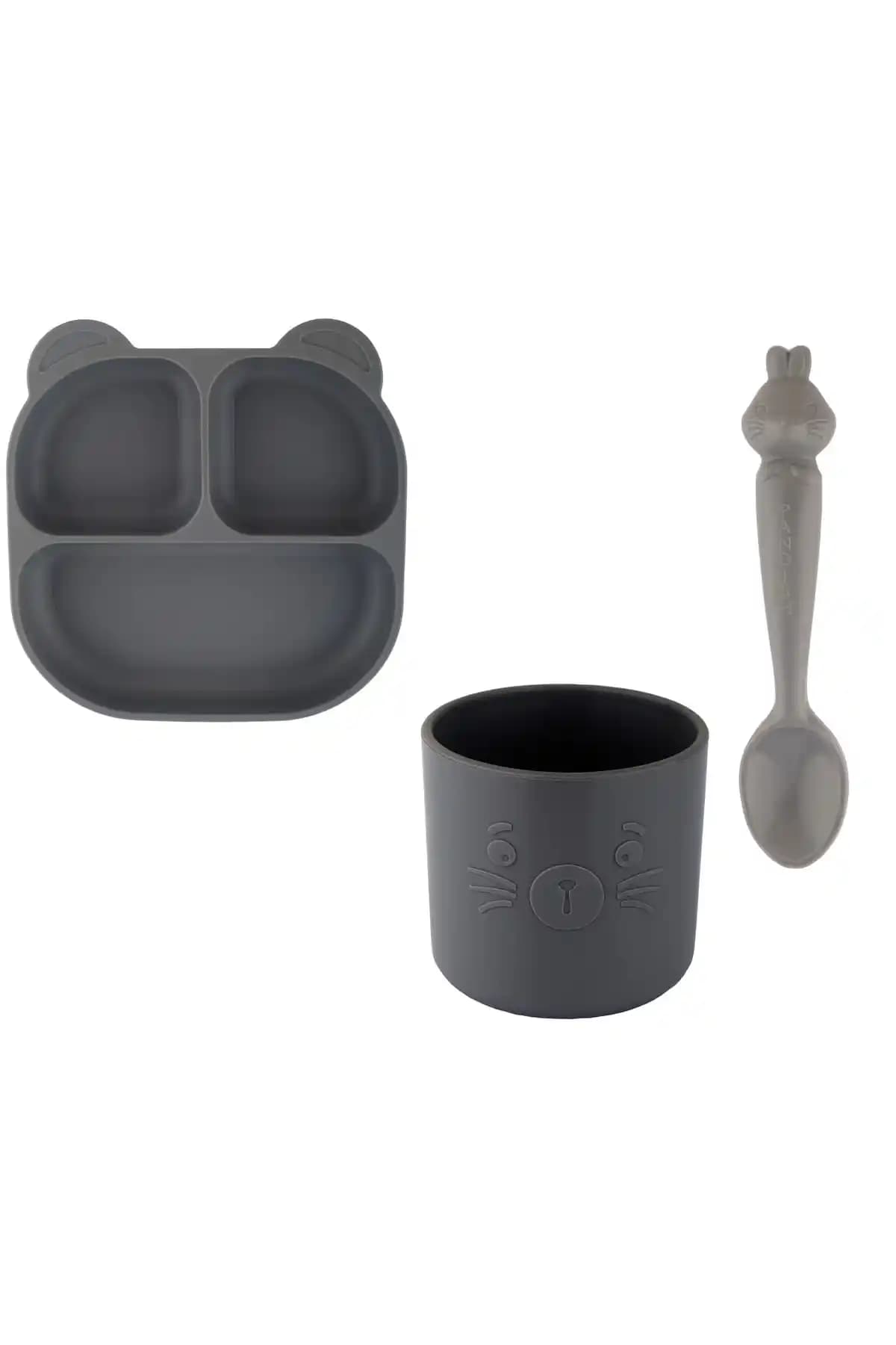 pandish Mamma & Bubu & Hamham Tek Kişilik Silikon Vakumlu Tabak, Bardak ve Kaşık Seti