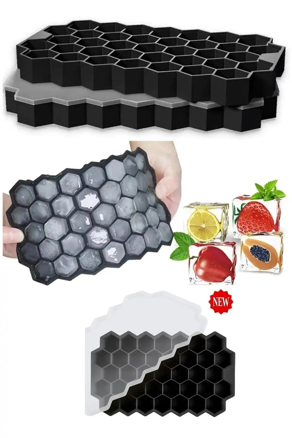 Petek Şekilli Silikon Buzluk: 37 Göz Kapaklı Kokteyl ve Meyve Sunumları İçin