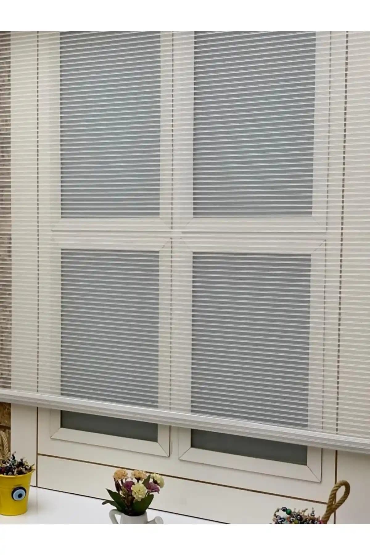 Yeni Sezon Çift Mekanizmalı Zincir Desenli Tül Stor Perde – Beyaz Işık Kontrollü Dekor