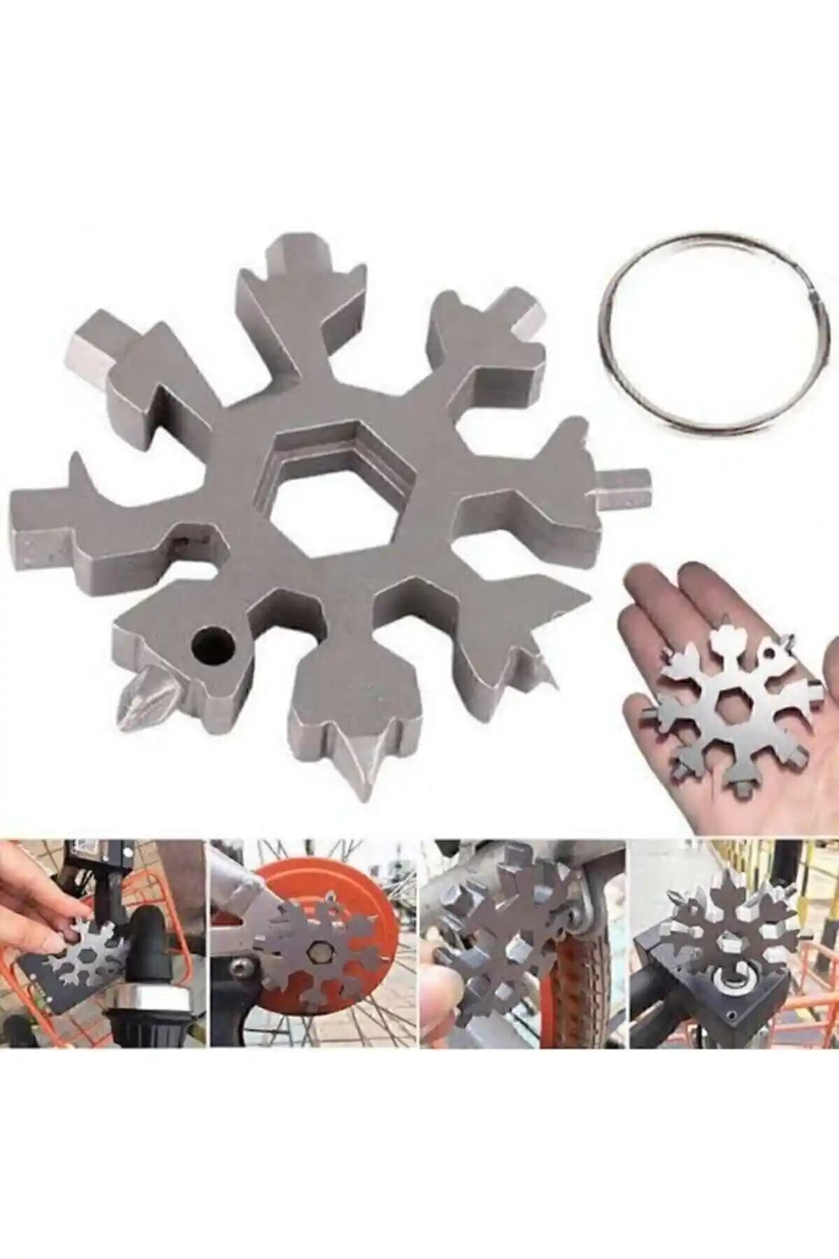 Çok Fonksiyonlu Paslanmaz Çelik Anahtar Alyan Takımı ve Anahtarlık Kar Tanesi Hex Key