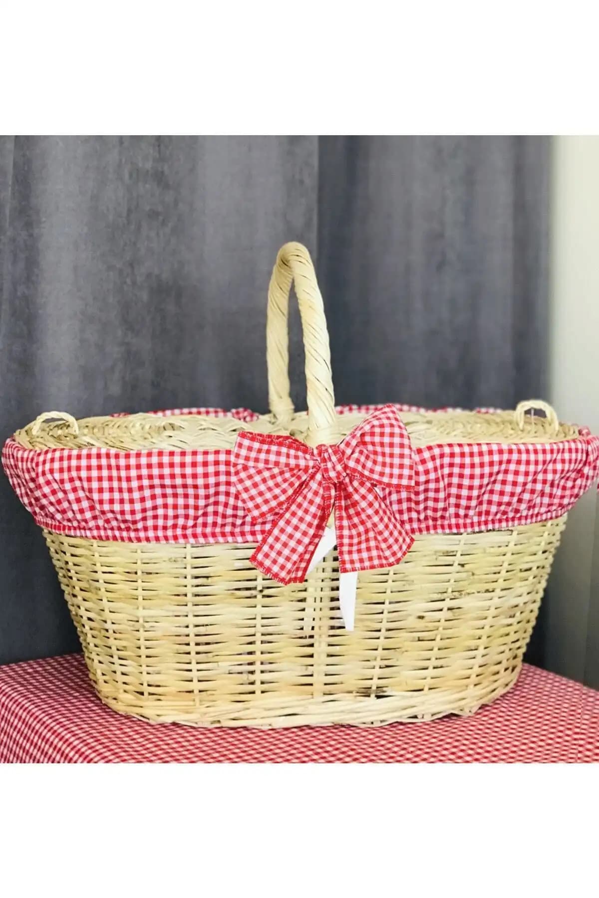 Harmoni Fashion Büyük Boy Hasır Kapaklı Piknik Sepeti Seti Doğal Şıklık ve Fonksiyonellik