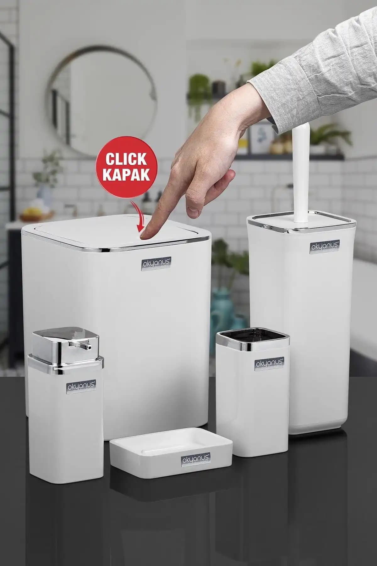 Okyanus Home Beyaz Kare ve Stella Çizgili 5'li Banyo Setleri Karşılaştırması 1