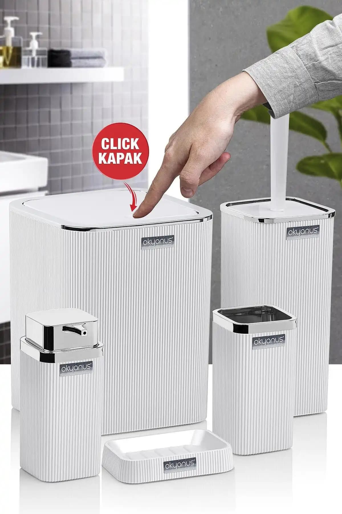 Okyanus Home Beyaz Kare ve Stella Çizgili 5'li Banyo Setleri Karşılaştırması 2