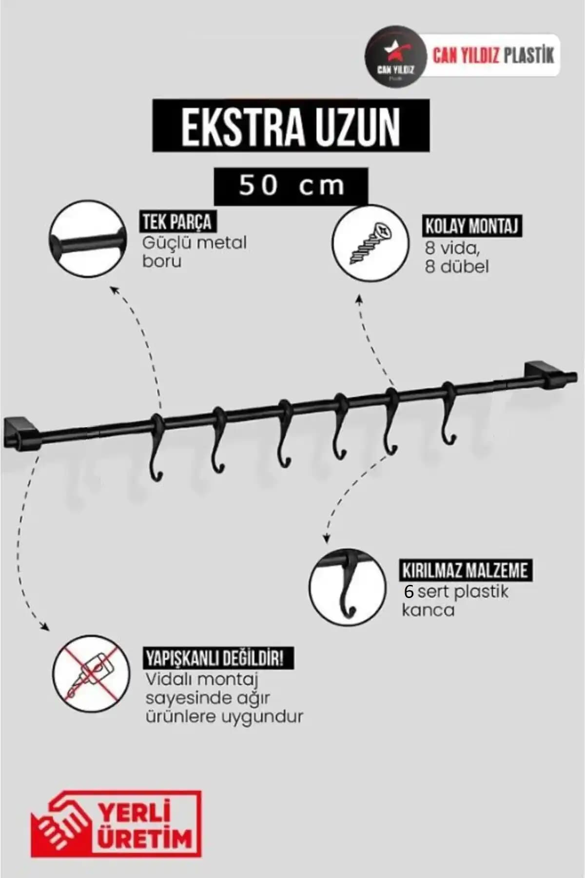 Can Yıldız Plastik Duvar Askısı 8 Kancalı Fincan ve Mutfak Eşyası Organizatörü