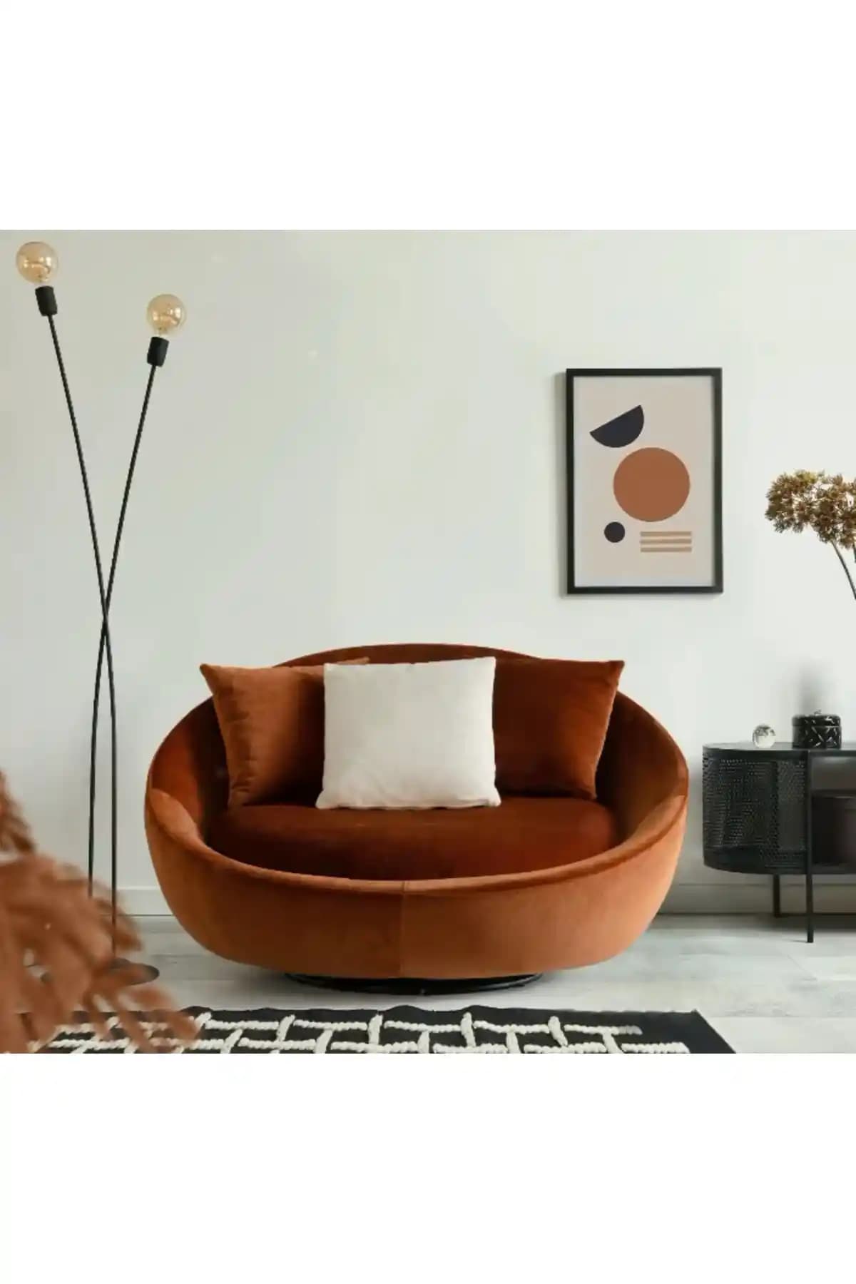 ERİZA Osso 360 Derece Döner Berjer Tarçın Renkli Modern Oturma Çözümü