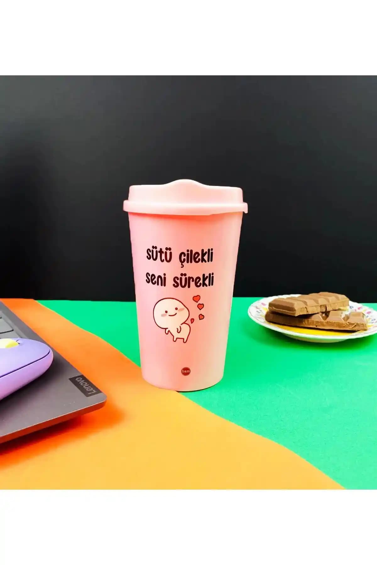 HediyeOfisi Motto Tasarımlı Plastik Kahve Bardağı Modern ve Dayanıklı Tasarım