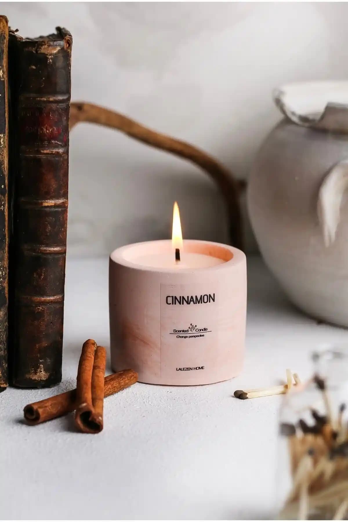 LALEZEN HOME Cinnamon Beton Mum: Şık ve Doğal Kokularla Ev Dekorasyonunuza Zarafet Katın