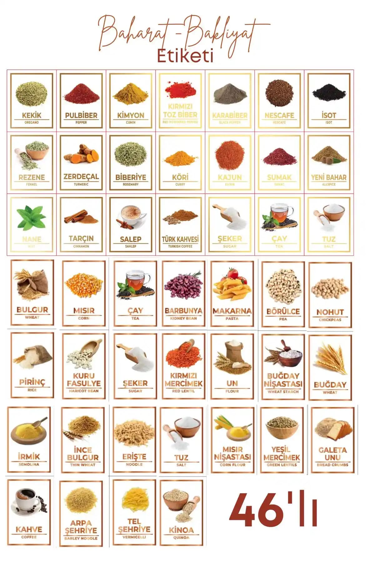 Mutfağınızı Şık ve Düzenli Hale Getirecek Suya Dayanıklı Baharat Etiketi Seti
