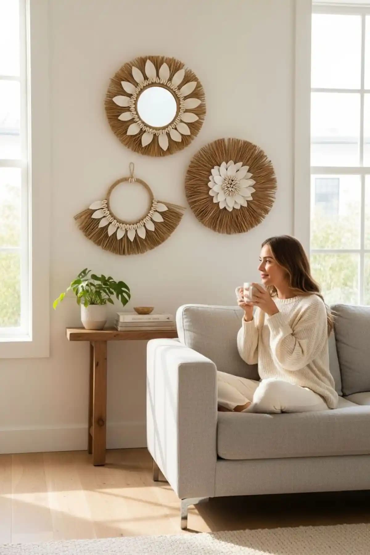 PearlHome Doğal Rafya Duvar Süsü Bohem Tarz Modern ve Şık Dekorasyon Seçeneği