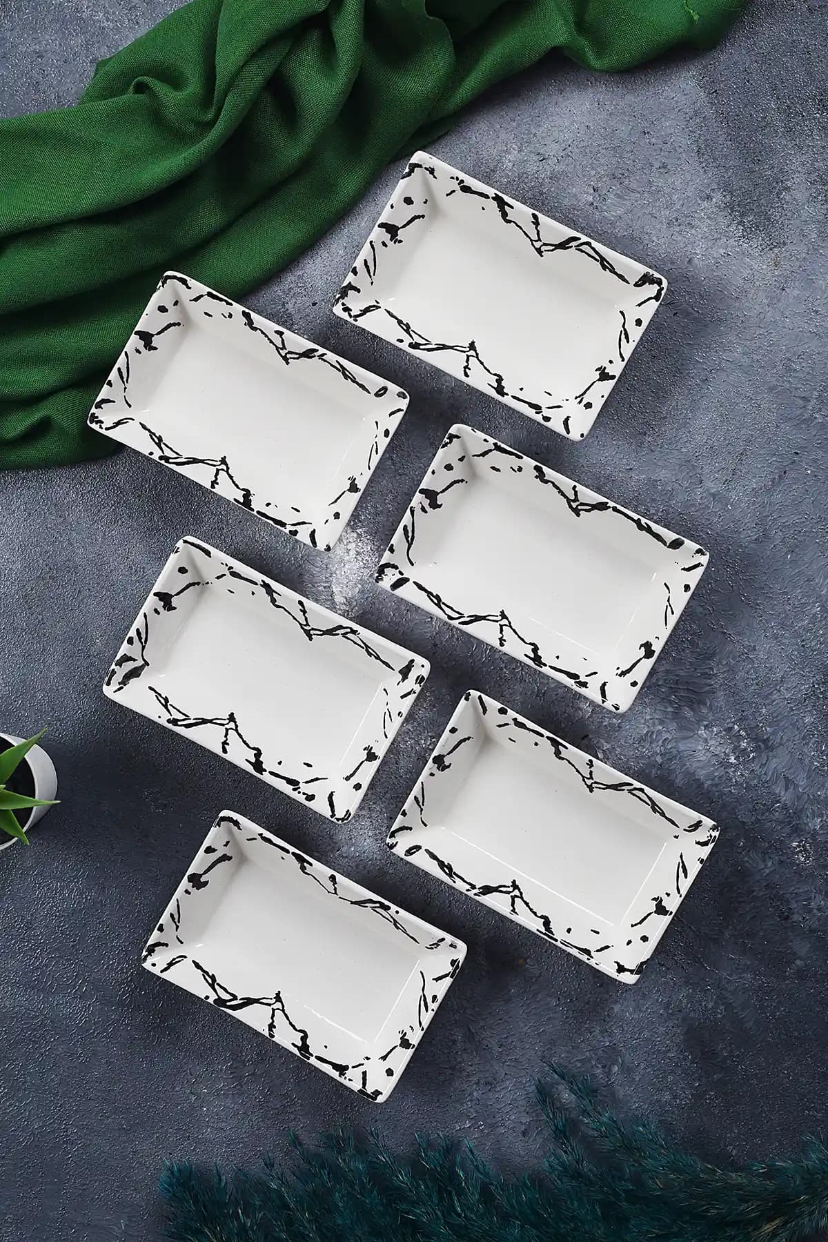 Piatti Naturali 6’lı Mermer Desenli Seramik Sunum ve Reçellik Seti