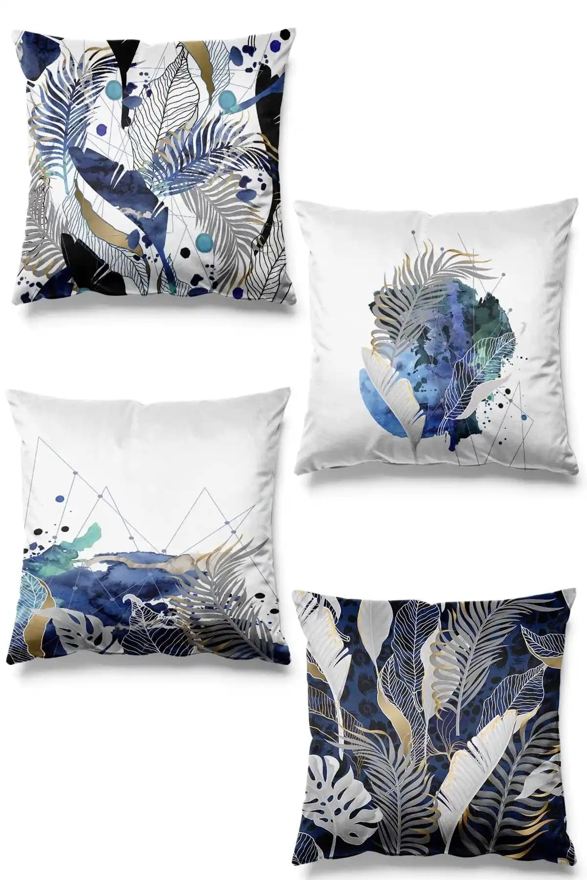 Pilloveland Çift Taraflı Baskılı Süet Kırlent Kılıfı 4'lü Set Modern Dekorasyon İçin