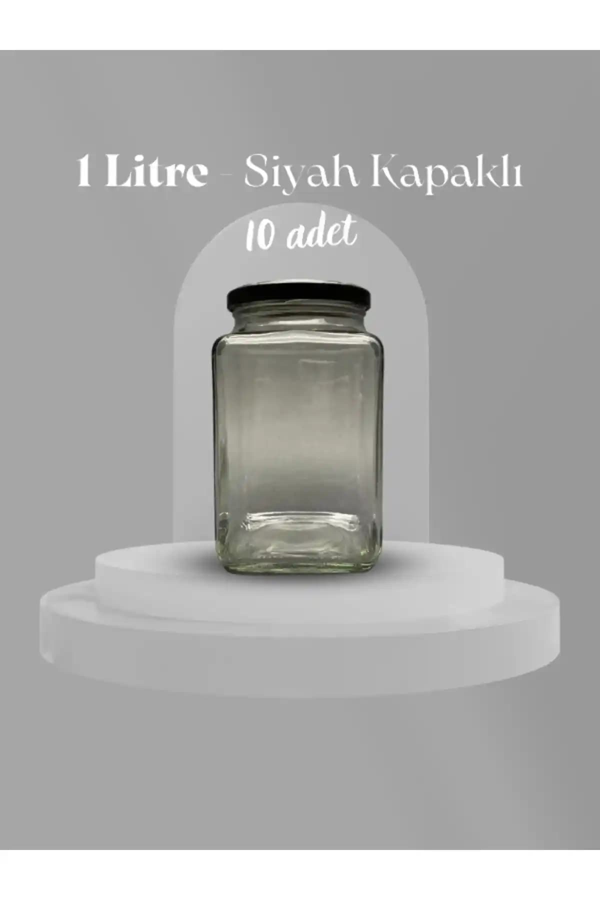 Sahlepcim 1 Litre Siyah Kapaklı Kare Cam Kavanozlar Mutfakta Saklama ve Düzen İçin