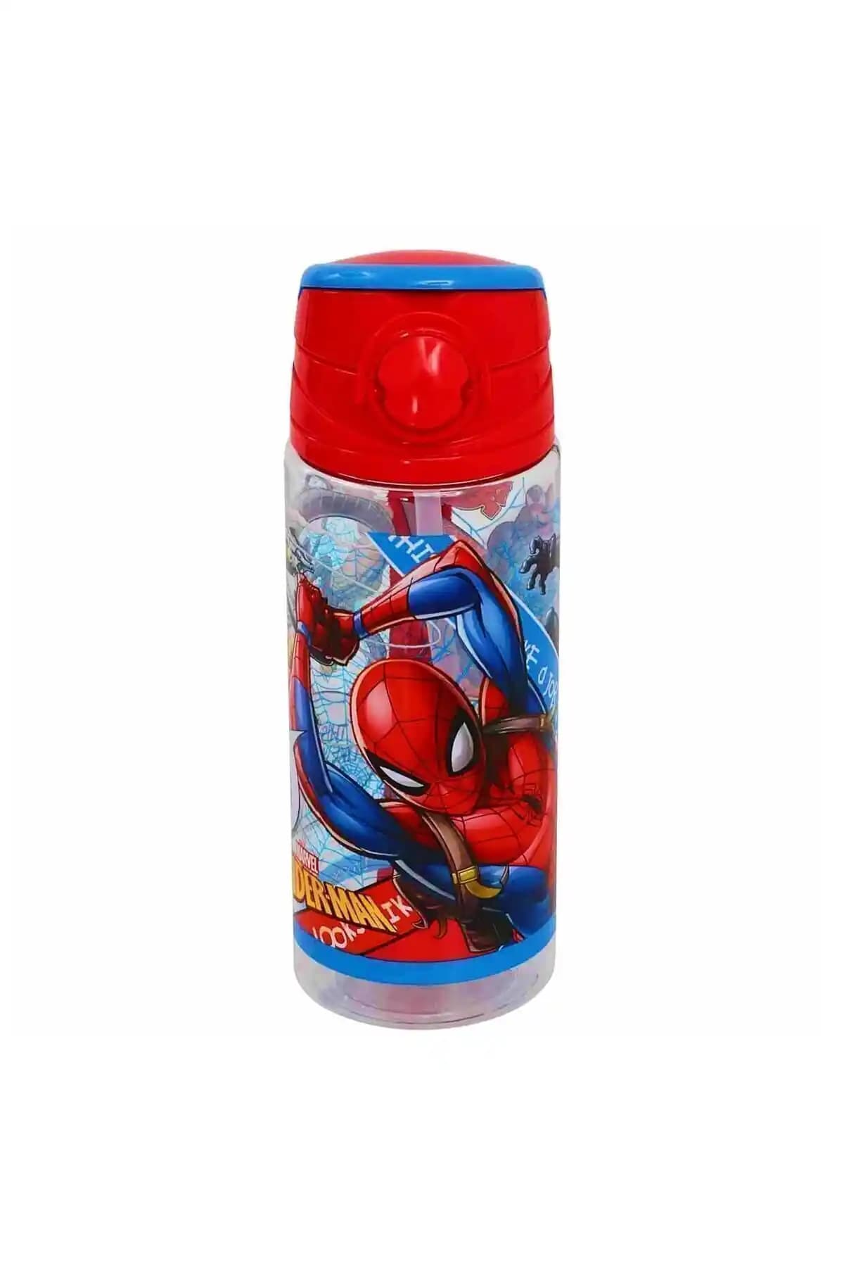 Spiderman Lisanslı Pipetli Plastik Çocuk Su Matarası 500 ml Güvenli ve Eğlenceli Tasarım