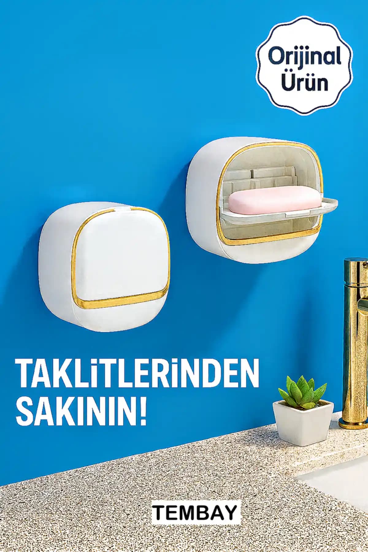 TEMBAY Beyaz Yapışkanlı Modern Sabunluk: Estetik ve Pratik Banyo Aksesuarı