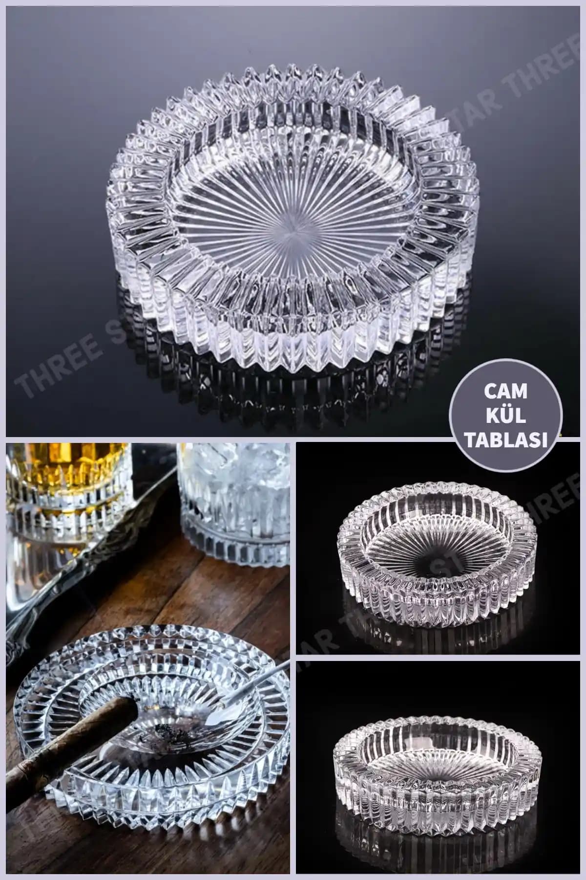 Three Star Yüksek Kaliteli Şeffaf Kristal Antika Yuvarlak Dumansız Cam Küllük