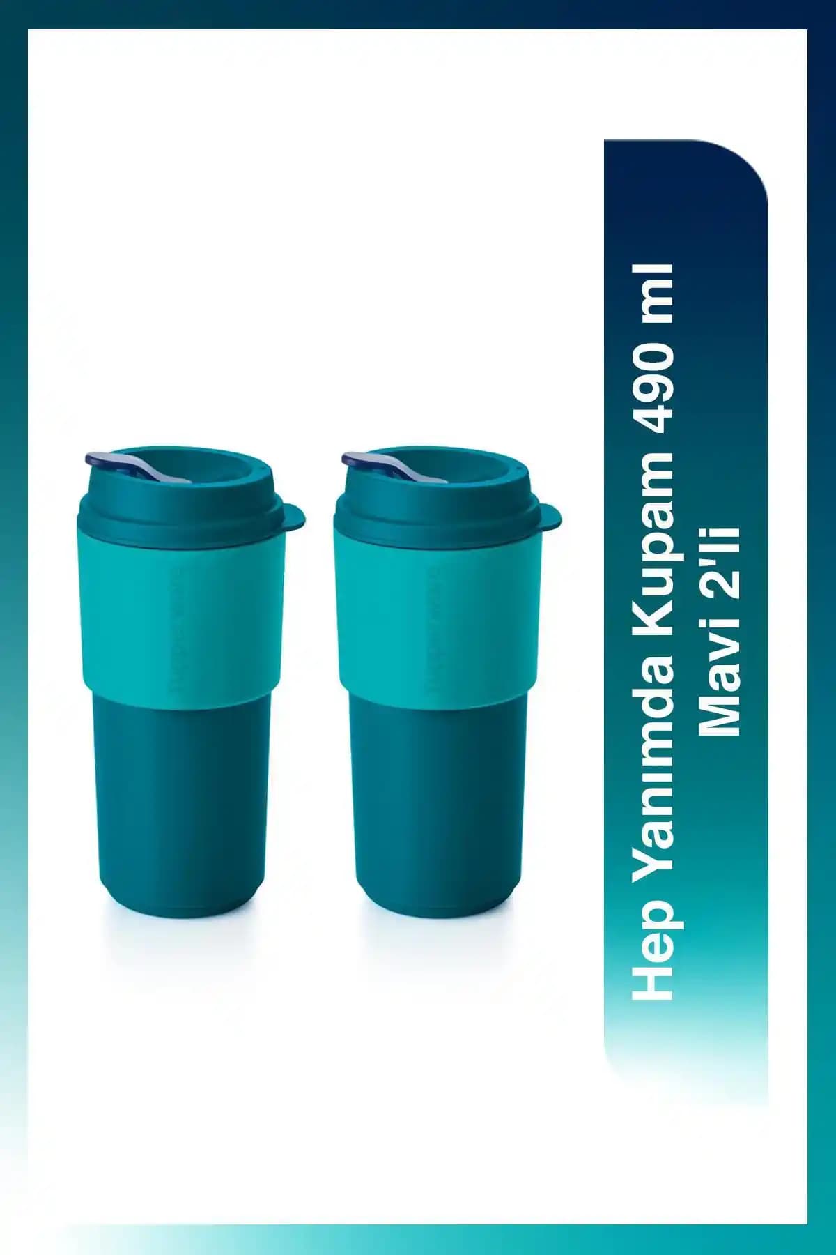 Tupperware 2'li Hep Yanımda Kupam Suluk ve Matara Mavi 490 ml Günlük Kullanım İçin Pratik ve Şık Tasarım