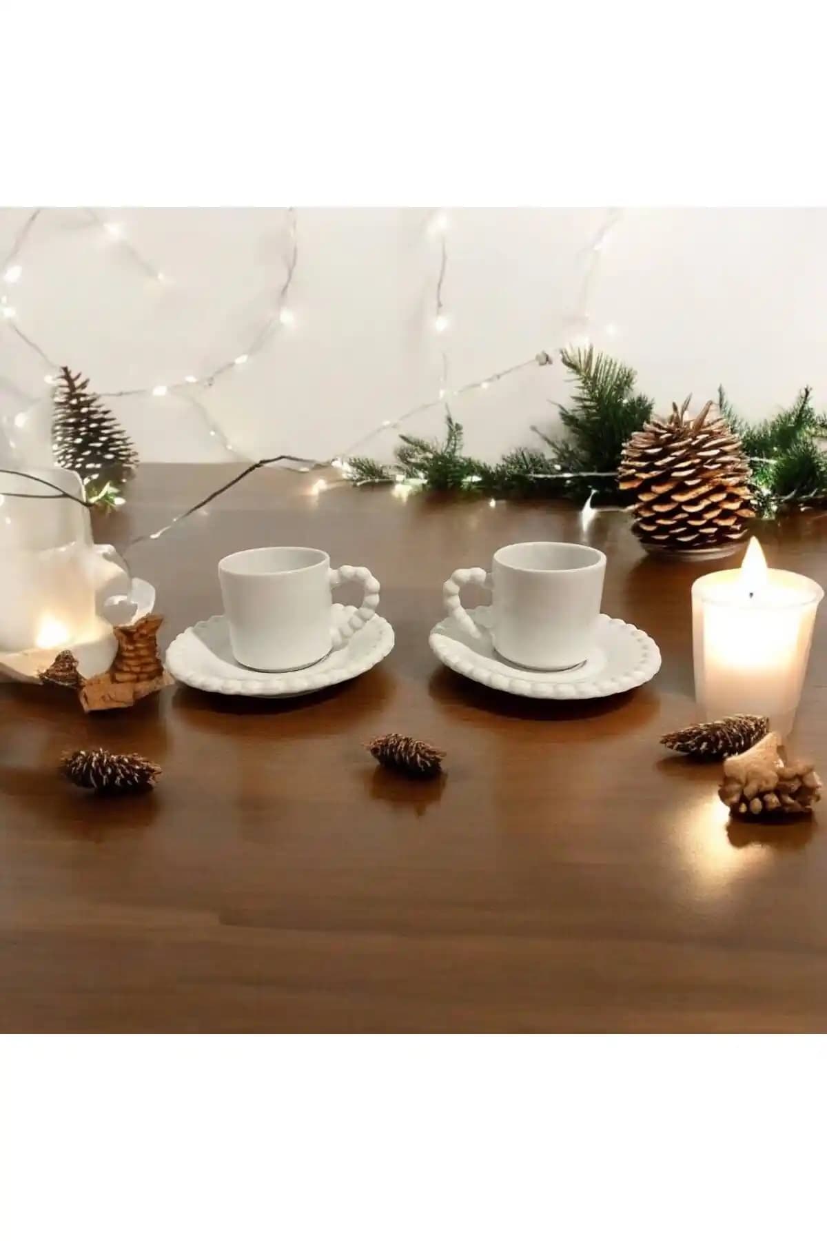 Türk Yapımı 2 Kişilik Boncuk Model Seramik Fincan Takımı Şık ve Dayanıklı Tasarım