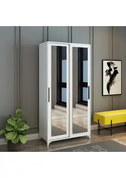 Afilli Olivia Sürgülü Çift Aynalı Beyaz Portmanto: Şık ve Fonksiyonel Depolama Çözümü