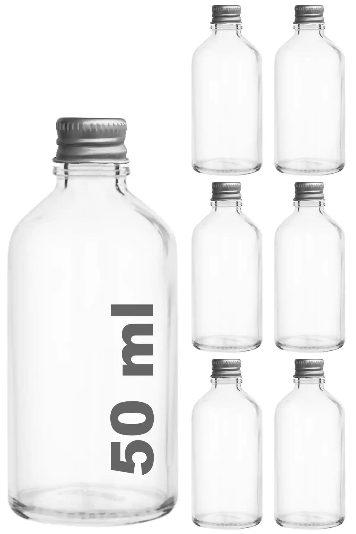 Afracam 50 ml Şeffaf Metal Kapaklı Shot Şişesi Seti Modern ve Dayanıklı Tasarım