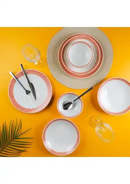 Aryıl<dı>z Ruby Red 18 Parça 6 Kişilik Porselen Yemek Takımı Şık ve Dayanıklı Tasarım