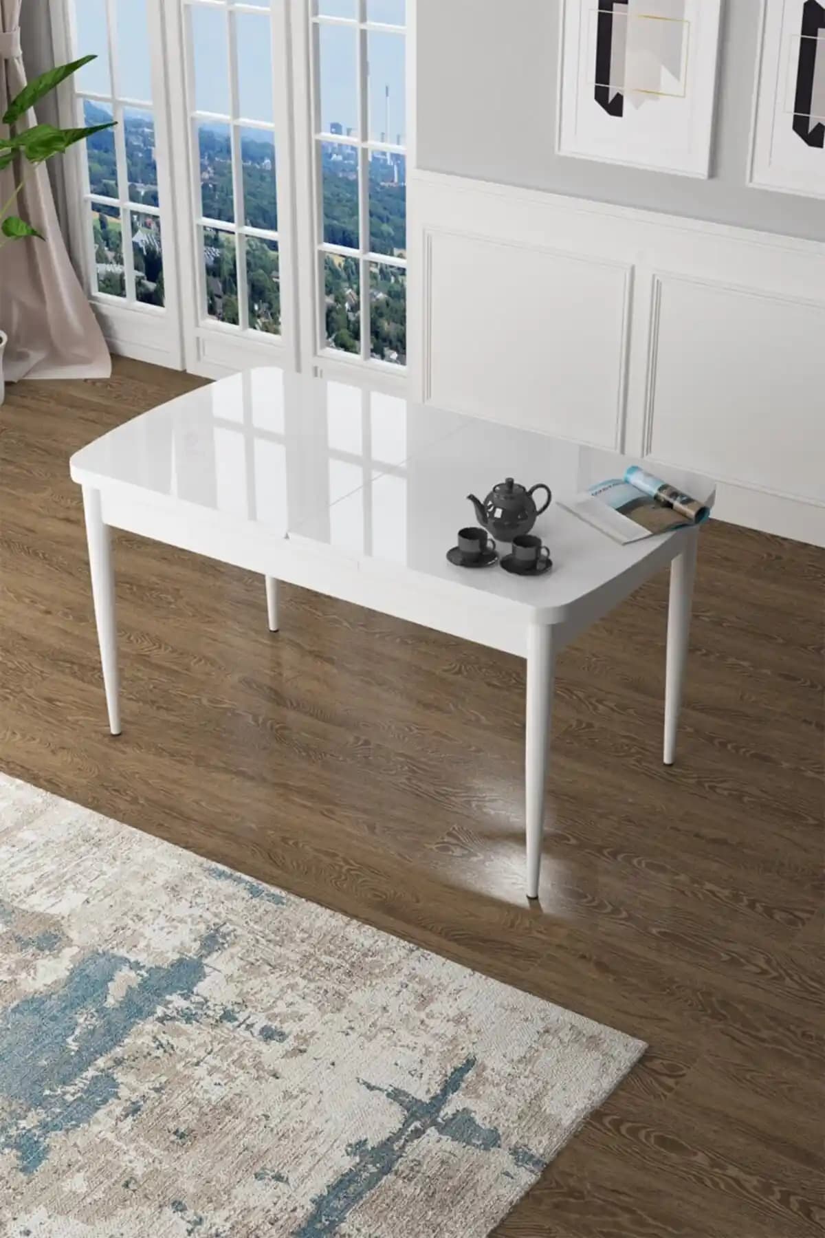 Canisa Zen Serisi 80x132 cm Açılabilir MDF Beyaz Mutfak Masası Modern Tasarım