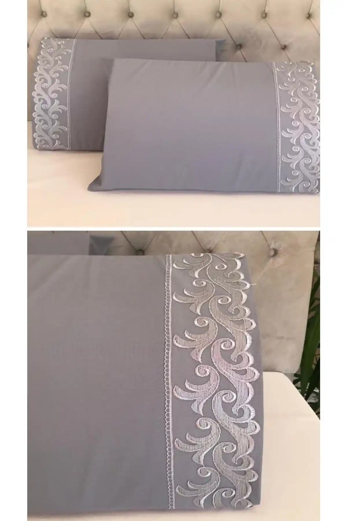 Çeyiz Bahçesi Sarmaşık Fransız Güpürlü Gri 2'li Yastık Kılıfı - Şık ve Dayanıklı Ev Dekorasyonu