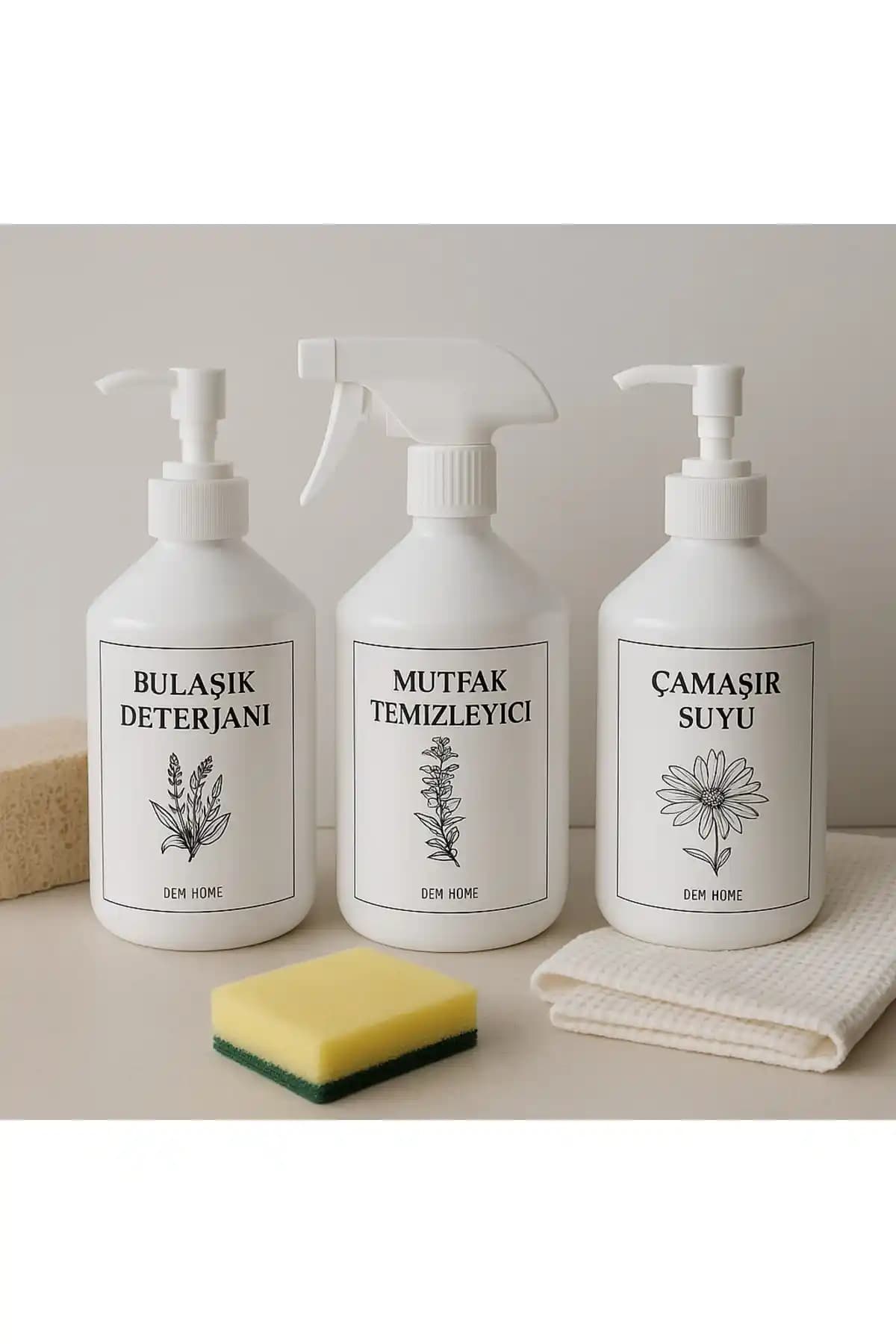 Dem Home 3'lü Beyaz Plastik Mutfak Temizlik Seti: Dayanıklı ve Estetik Çözüm