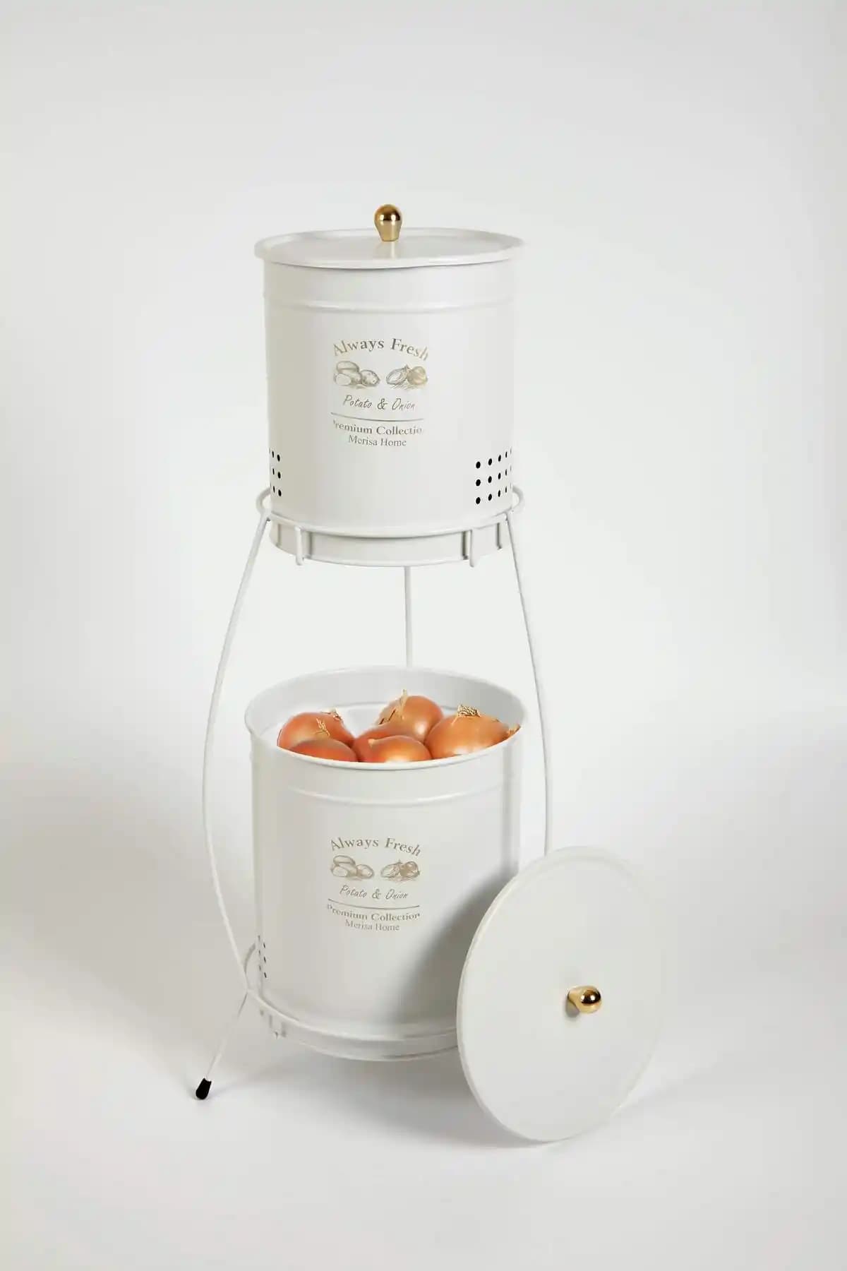 Doğa Dizayn 2 Katlı Metal Patates ve Soğan Kovası ile Mutfak Düzeninizi Geliştirin