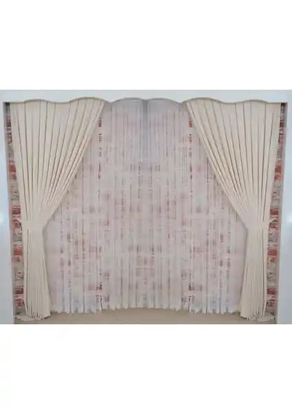 Figen Perde Bej Renk Kadife Çift Kanat Pileli Perde Ev Dekorasyonu İçin Uygun