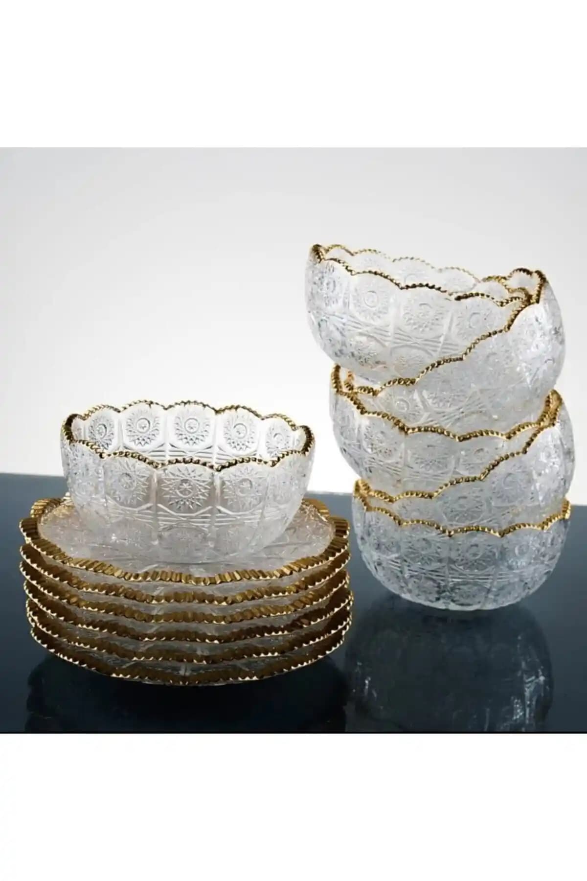 Genel Markalar 6 Kişilik 12 Parça Gold Detaylı Cam Çerez Seti Modern ve Şık Tasarım