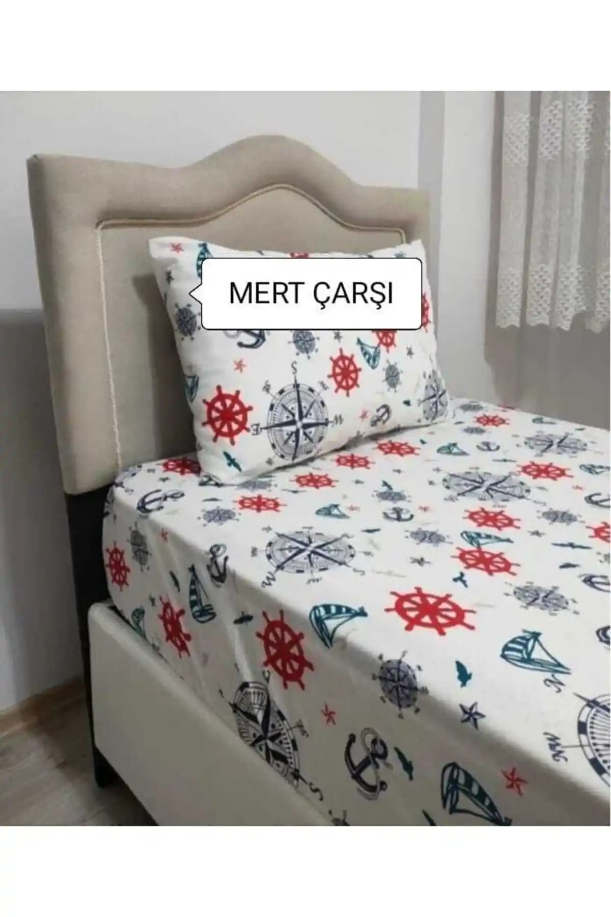 Genel Markalar Denizci Desenli Ranforce Lastikli Çarşaf Takımı 100x200 cm Kaliteli ve Dayanıklı