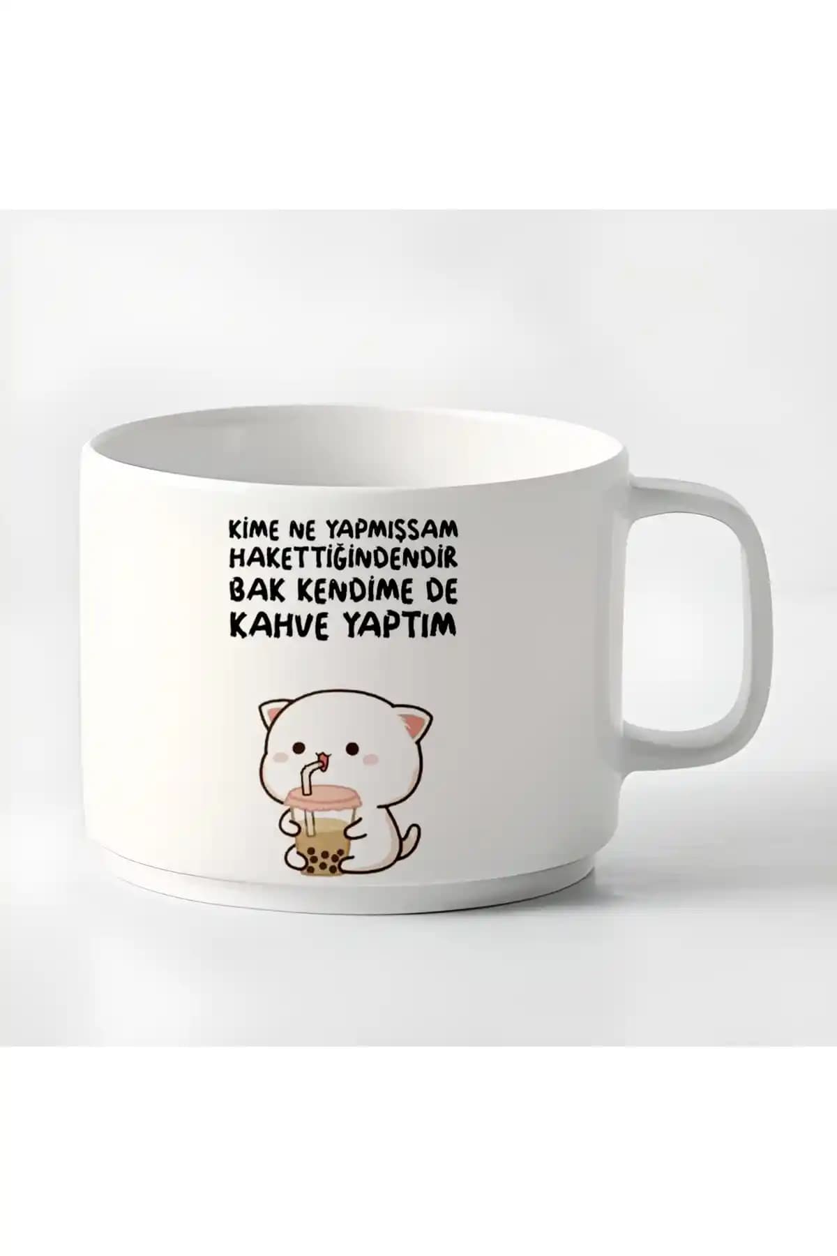 GünayStore Double Türk Kahvesi ve Espresso Mochi Cat Fincan Küçük Boyutlu Şık Tasarım