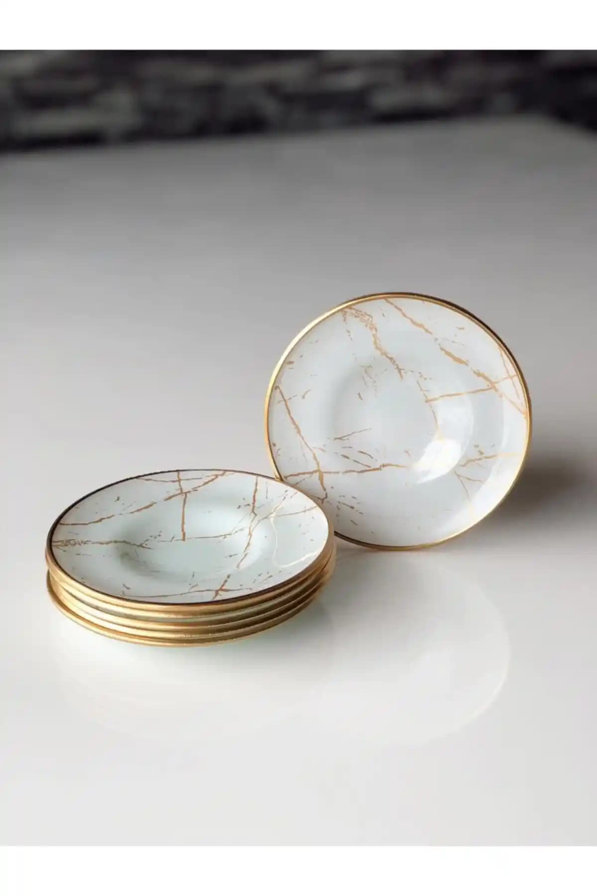 Gürcüglass Mermer Desen Beyaz Çay Tabağı: Şık ve Dayanıklı Modern Sofra Tasarımı