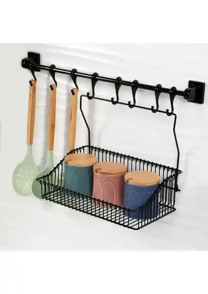 Hagen Güçlü Yapıştırma 8'li Askı Rayı ve Ferforje Sepet ile Pratik ve Estetik Düzenleme Çözümleri