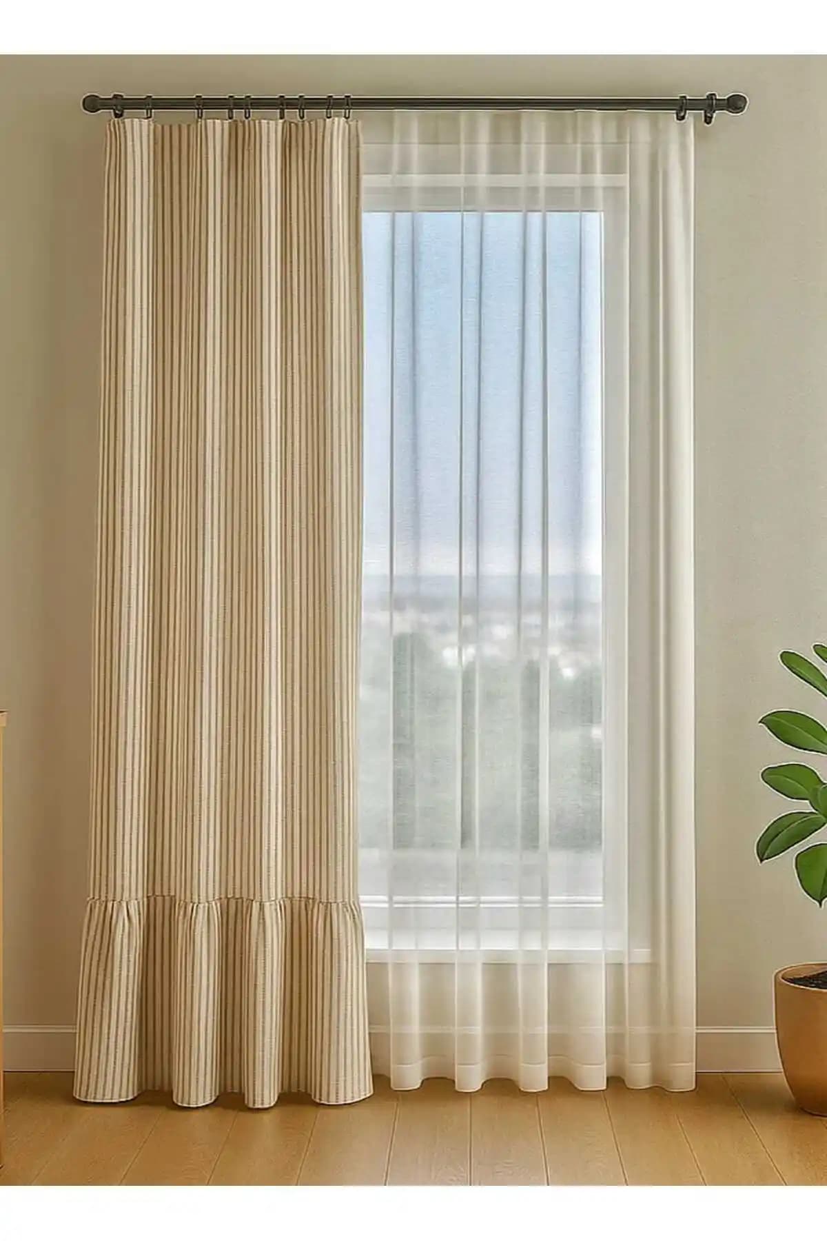 Home Art Atelier El Yapımı Kahverengi Keten Perde Modern ve Rustik Dekorasyon İçin Uygun