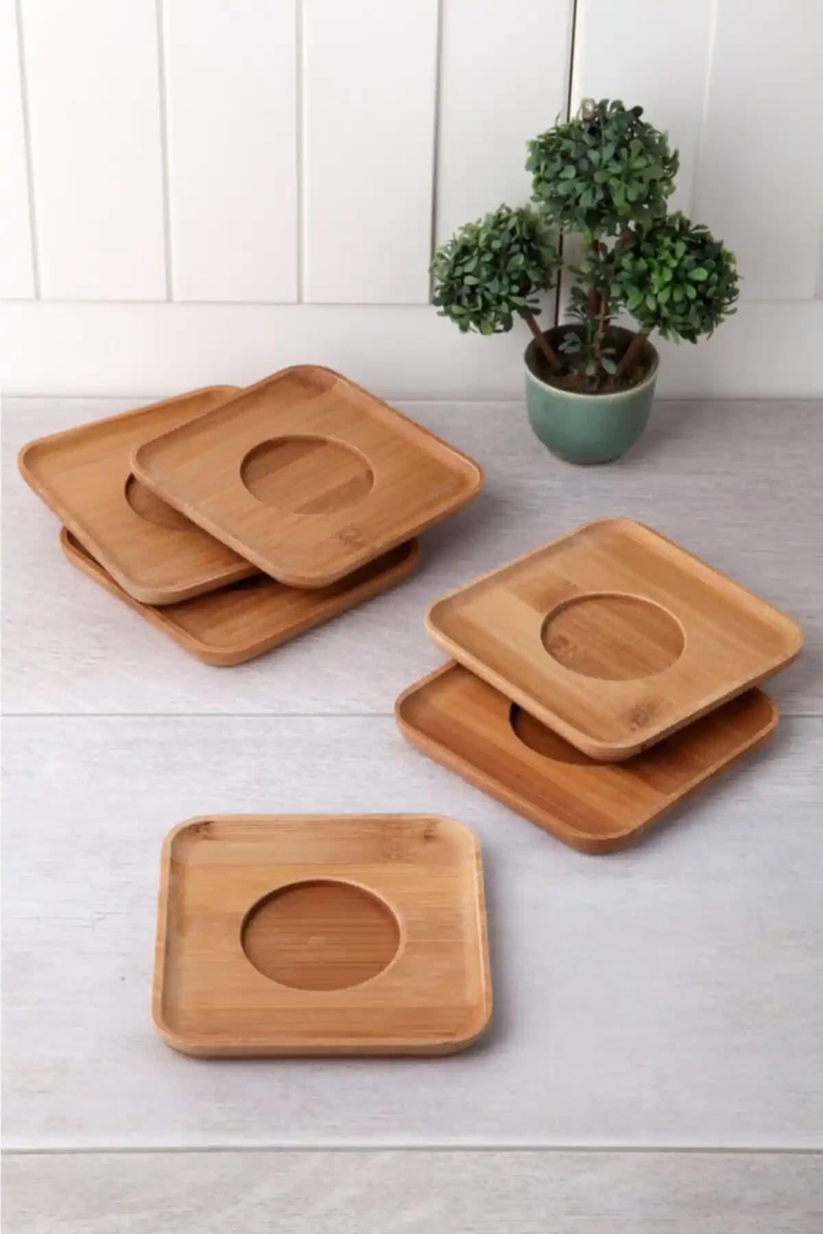 Home Naturel Bambu Kare Çay Tabağı Seti Estetik ve Dayanıklı Doğal Malzeme Ürünü