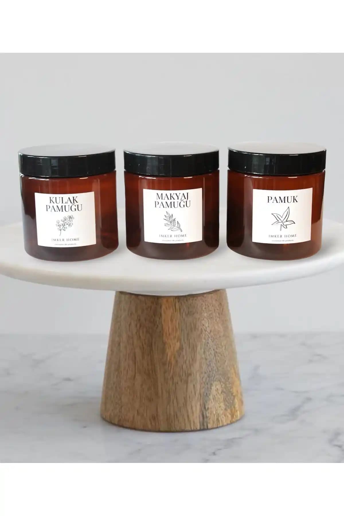 IMKER HOME Amber Kulak ve Makyaj Pamuğu Kavanozu Şık ve Pratik Saklama Çözümü