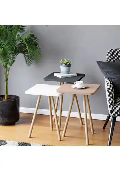 İntergo Renkli Üçlü Zigon Sehpa Modern Tasarım ve Dayanıklı Malzemelerle Dekorasyonunuza Şıklık Katar