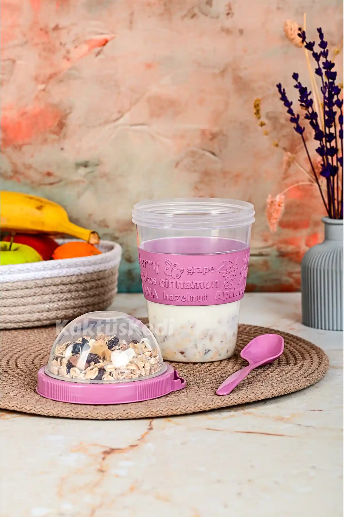 KaktüsKedi Kaşıklı Hazırla ve Çık Atıştırmalık Kabı Sağlıklı Saklama ve Taşıma Çözümü