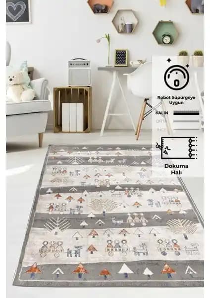 Konfor Kids 4583 Motto Modern Dokuma Çocuk Halısı Çocuk Odası Dekorasyonuna Şıklık Katar