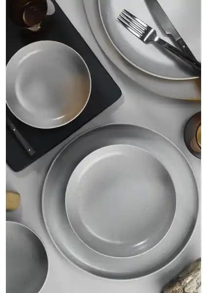 Kütahya Porselen Moderna 12 Parça Gri Yemek Takımı Dört Kişilik Modern ve Şık Tasarım